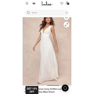 Lulus Ivory Wedding Prom- Gorgeous Forever Pleated Chiffon Empire Backless Small